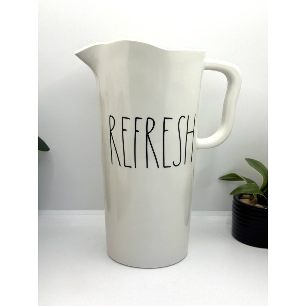Rae Dunn Artisan Collection By Magenta White Ceramic Pitcher "Refresh"